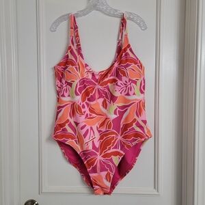 Old Navy Women’s One-Piece Swimsuit Pink Floral Tropical Sunset Hawaiian Sz- XXL